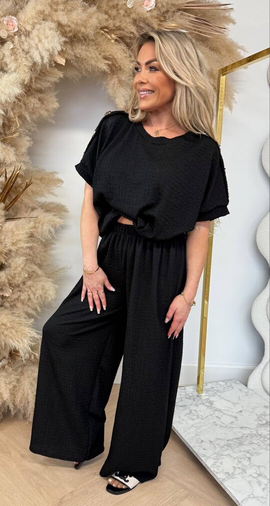 PERFECT BUTTON STRAIGHT LEG PANTS SET BLACK