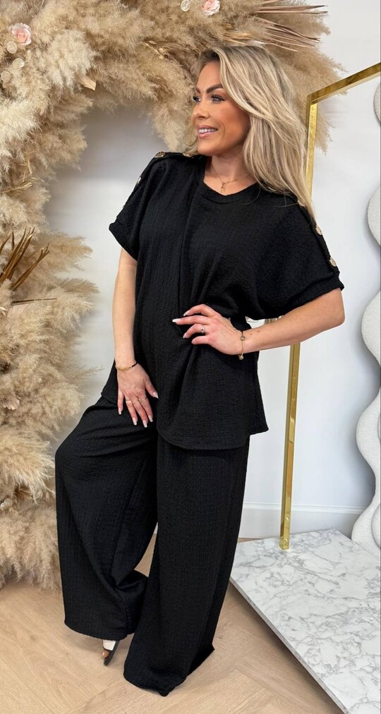 PERFECT BUTTON STRAIGHT LEG PANTS SET BLACK