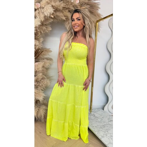 FLEUR STRAPLESS NEON DRESS YELLOW FLEUR STRAPLESS NEON DRESS YELLOW