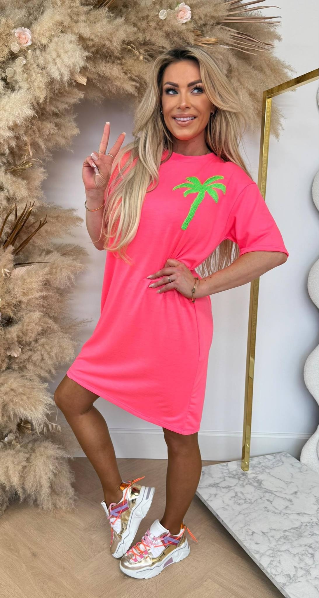 PALM TREE LONG T-SHIRT NEONPINK