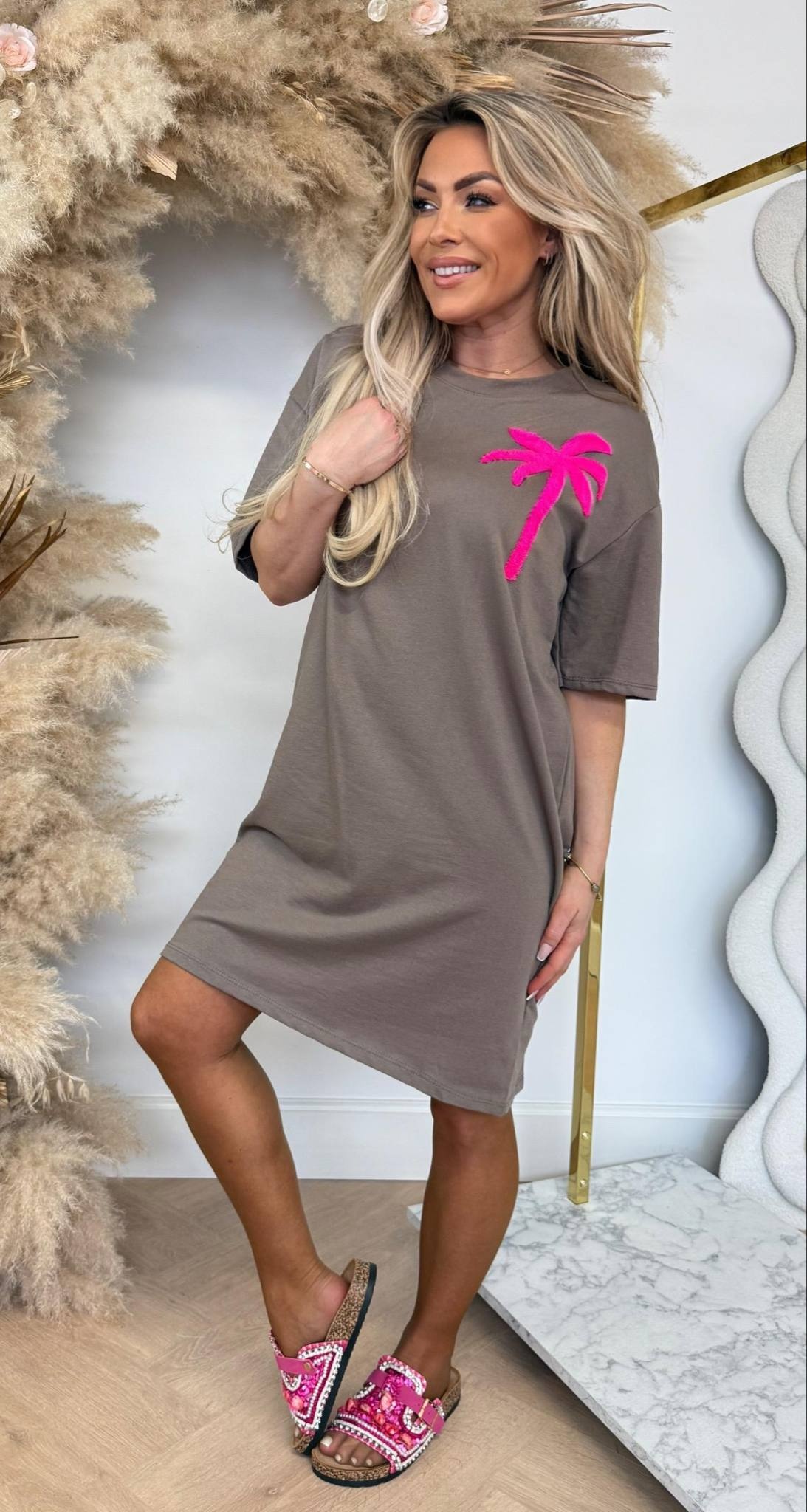 PALM TREE LONG T-SHIRT TAUPE