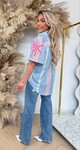 STRIPY PALM BLOUSE 3176 BLUE/COLOR