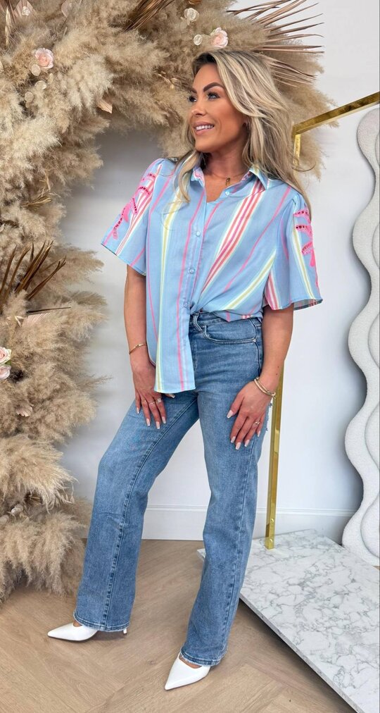 STRIPY PALM BLOUSE 3176 BLUE/COLOR