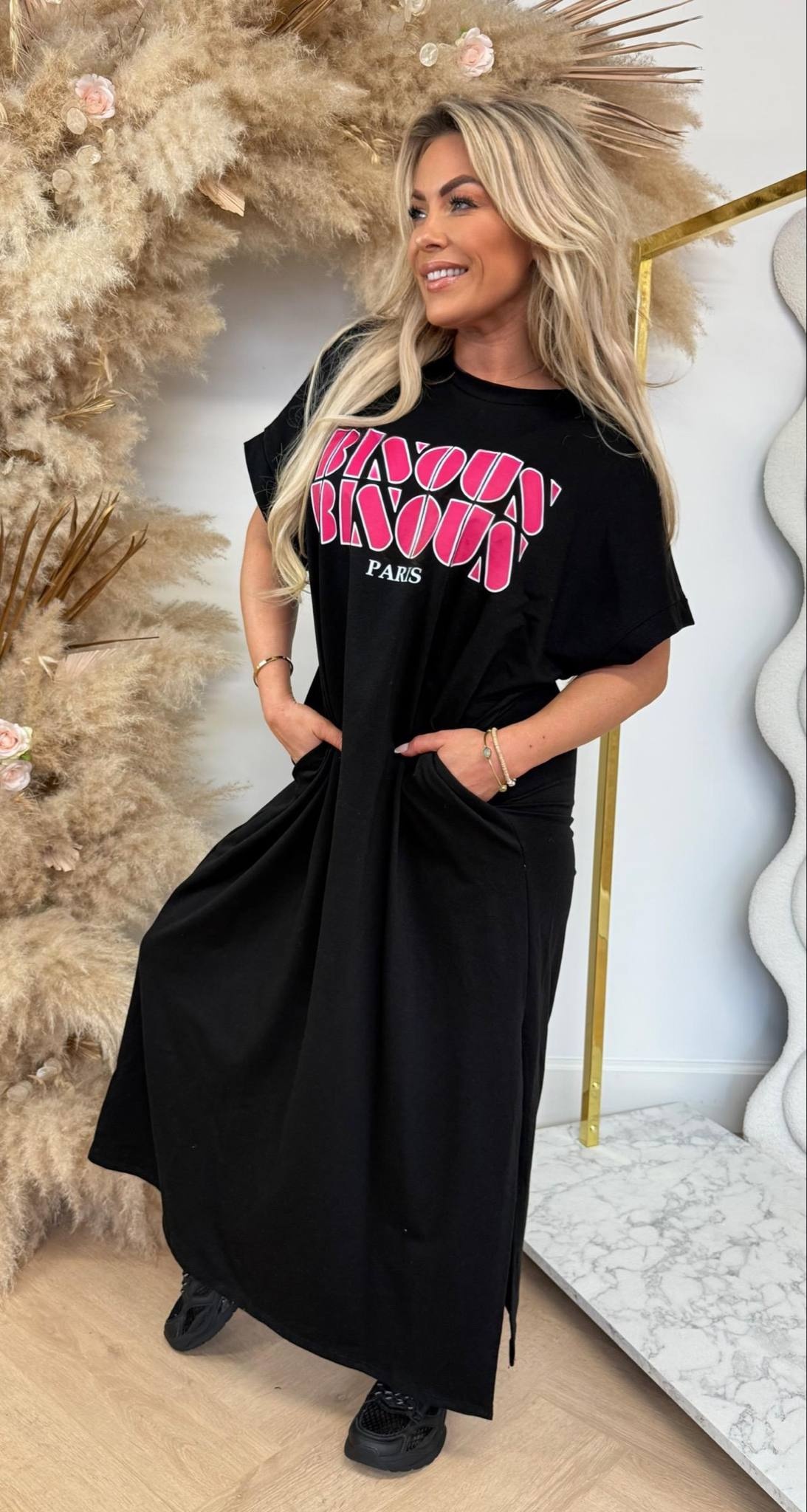 LONG TEKST DRESS BLACK
