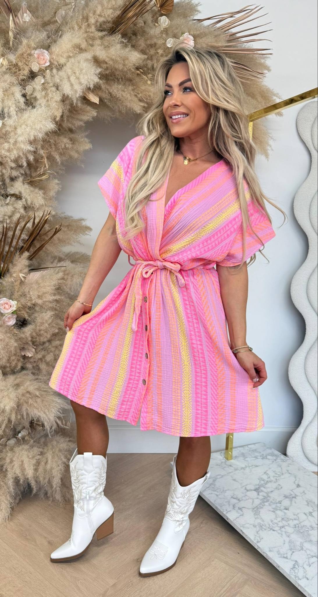 SUNNIE BUTTON DRESS PINK/COLOR