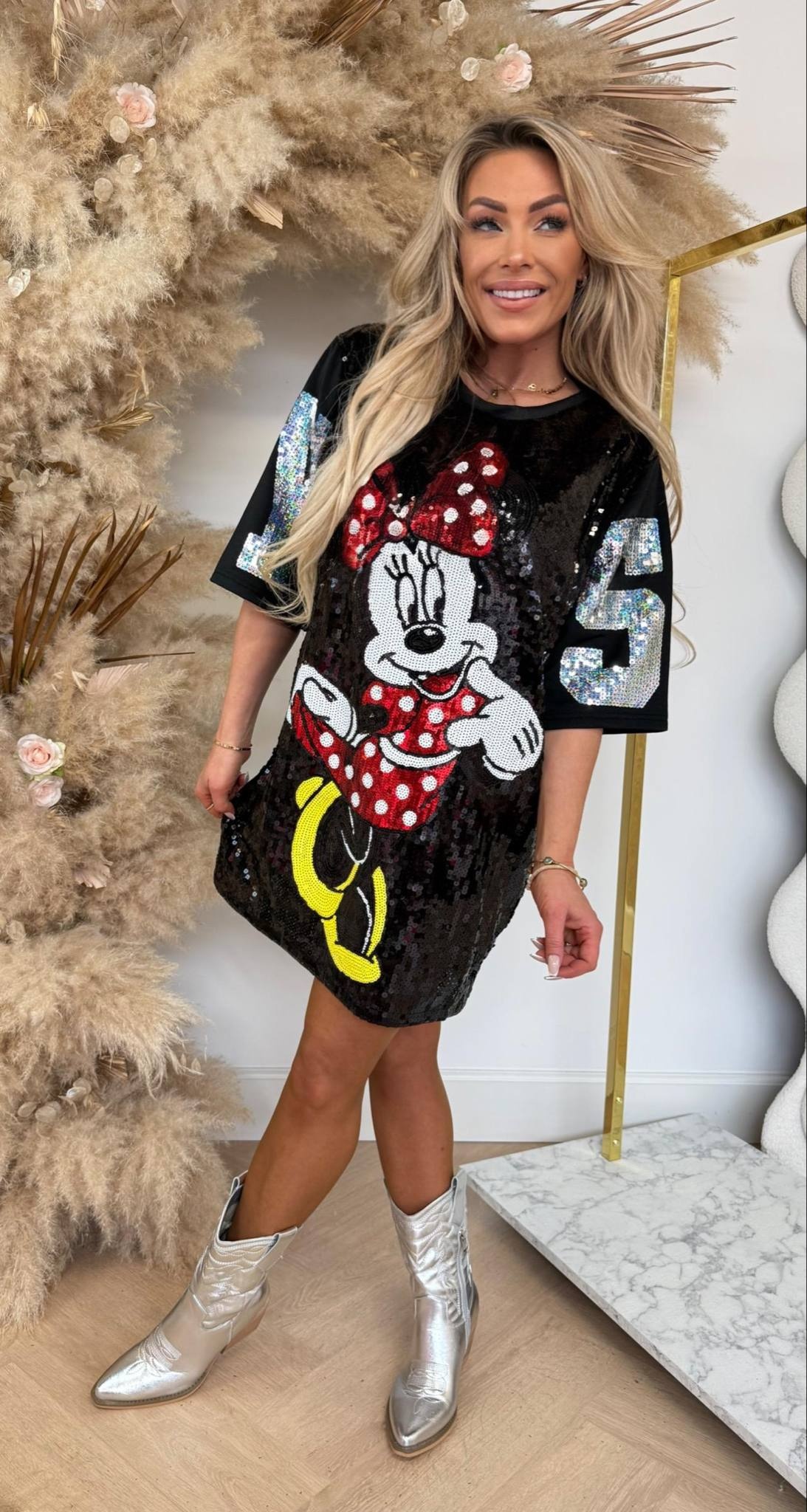 3 MIEN SEQUIN LONG TEE BLACK
