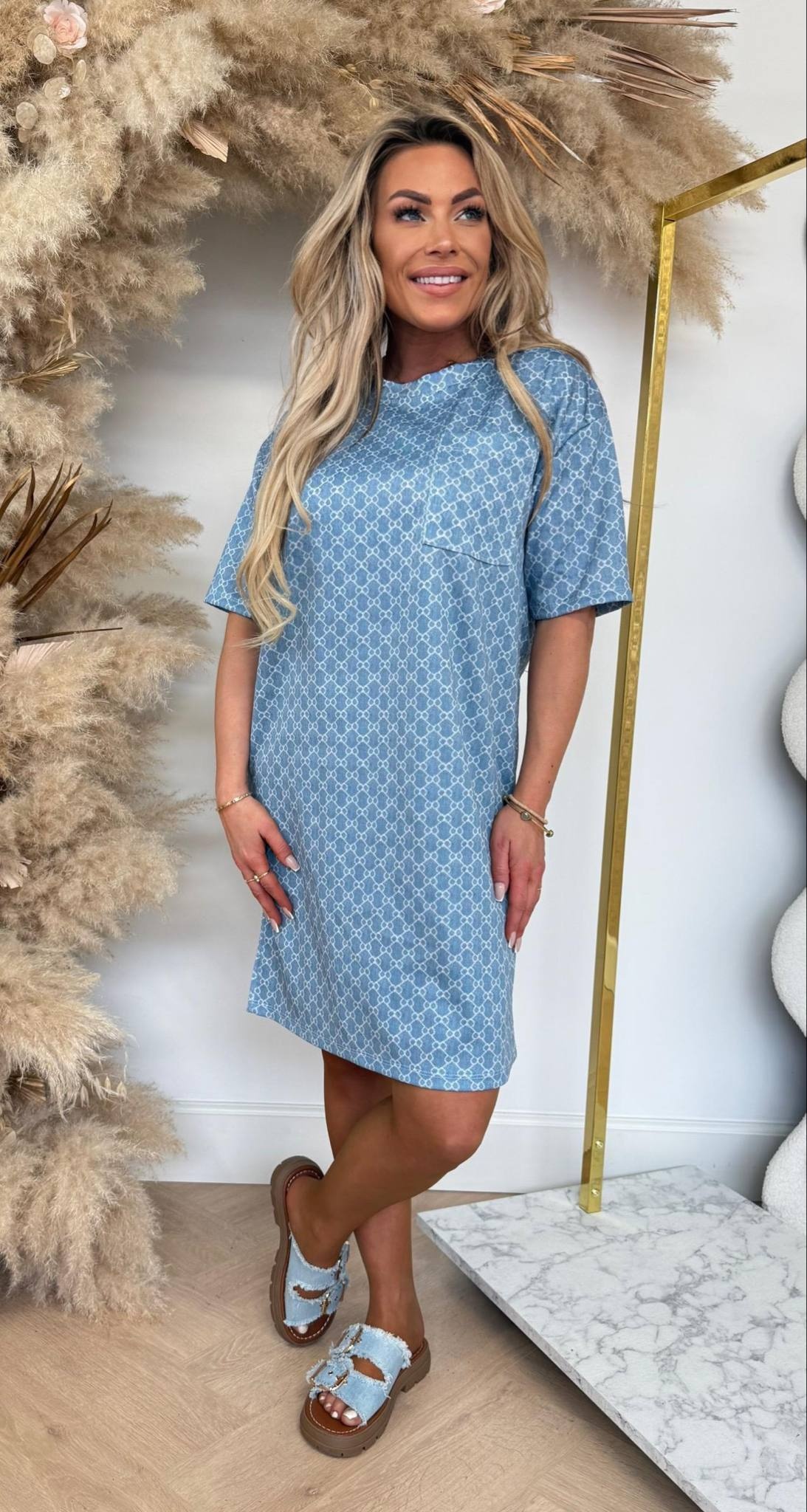 POCKET CIRCLE DRESS BLUE/WHITE