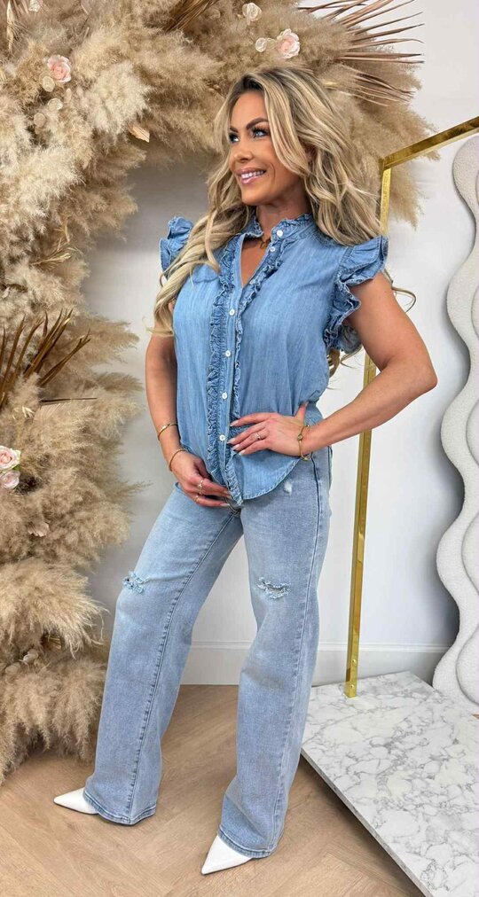 CIMINY RUFFLE BLOUSE C10458 JEANSBLUE