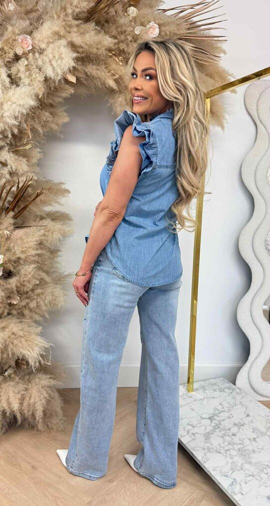 CIMINY RUFFLE BLOUSE C10458 JEANSBLUE