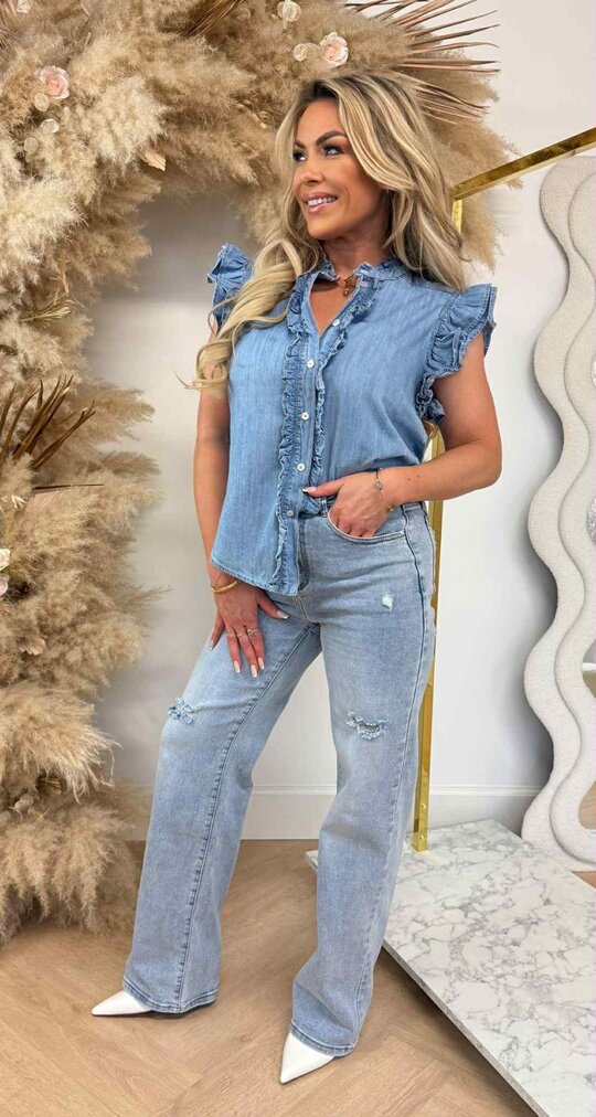 CIMINY RUFFLE BLOUSE C10458 JEANSBLUE