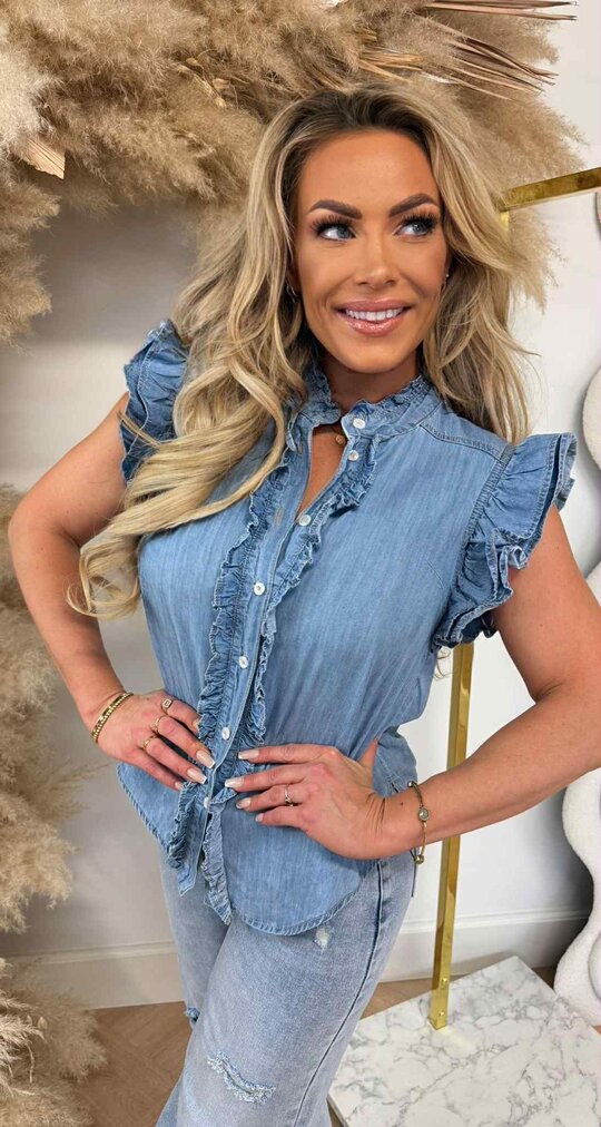 CIMINY RUFFLE BLOUSE C10458 JEANSBLUE