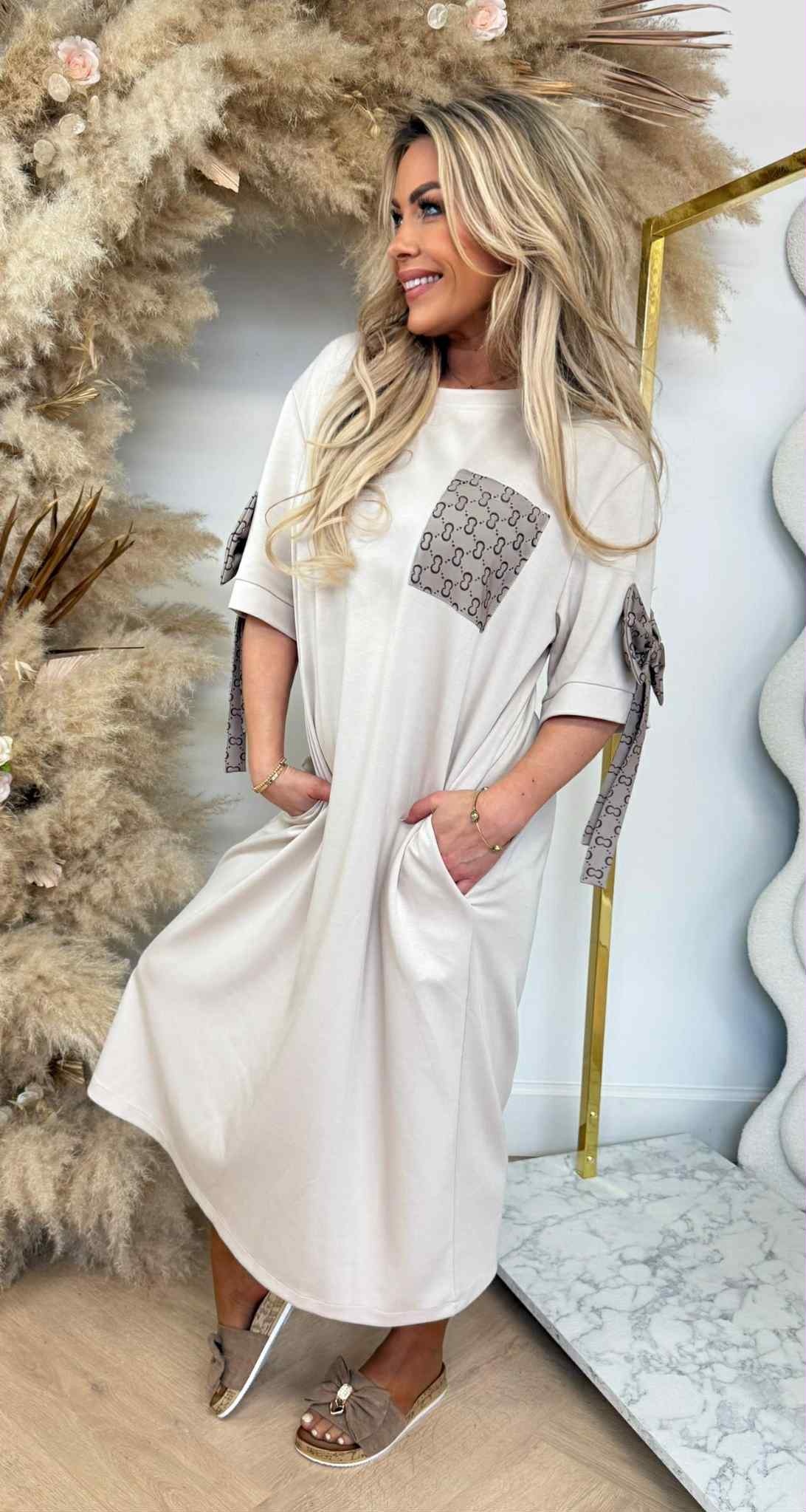 BOWIE LOGO DRESS BEIGE