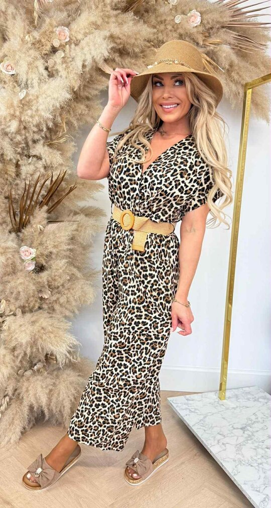 LEOPARD NEW BELT JUMPSUIT TAUPE/BLACK