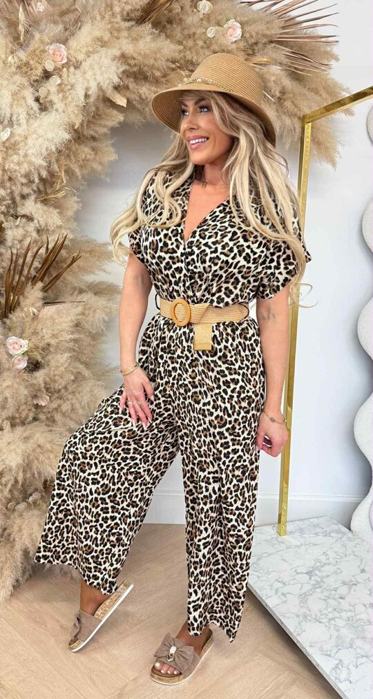 LEOPARD NEW BELT JUMPSUIT TAUPE/BLACK