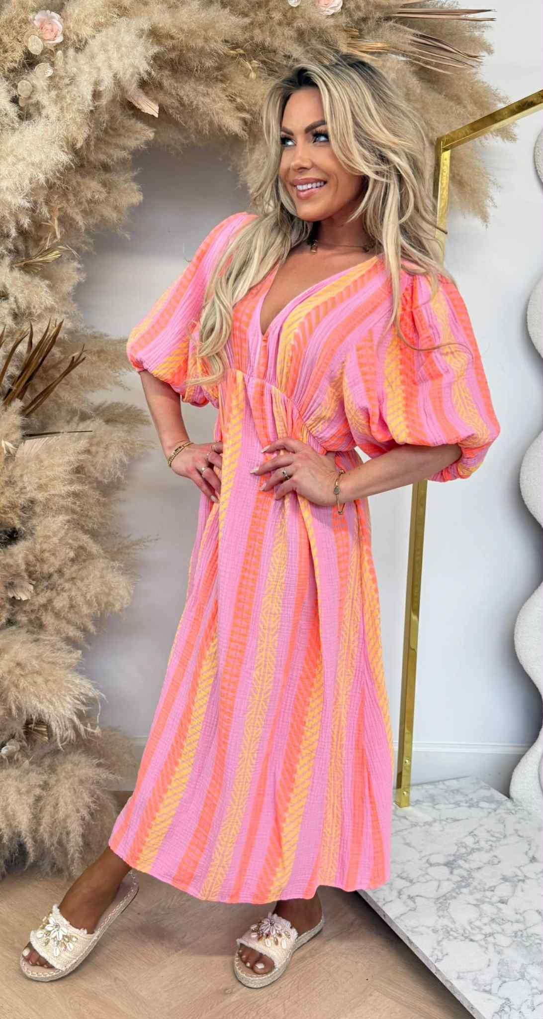 SUM BEACH DRESS PINK/ORANGE