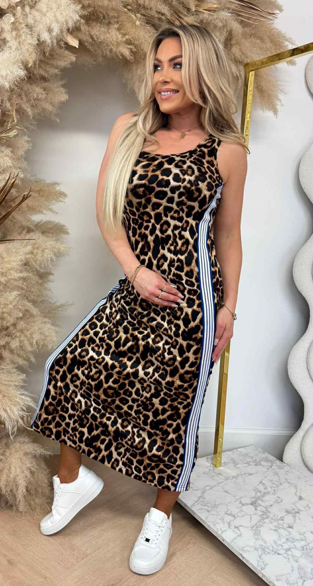 ACTIE STRIPE LEOPARD DRESS ROBE-1 BLUE