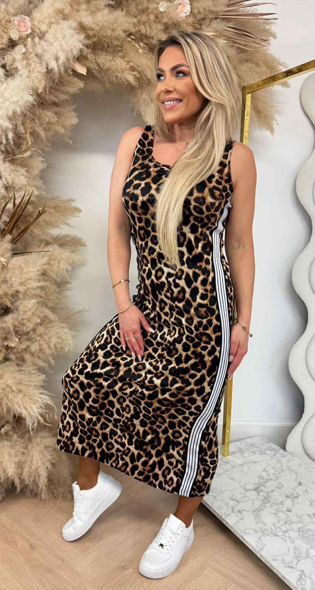 ACTIE STRIPE LEOPARD DRESS ROBE-1 BLACK