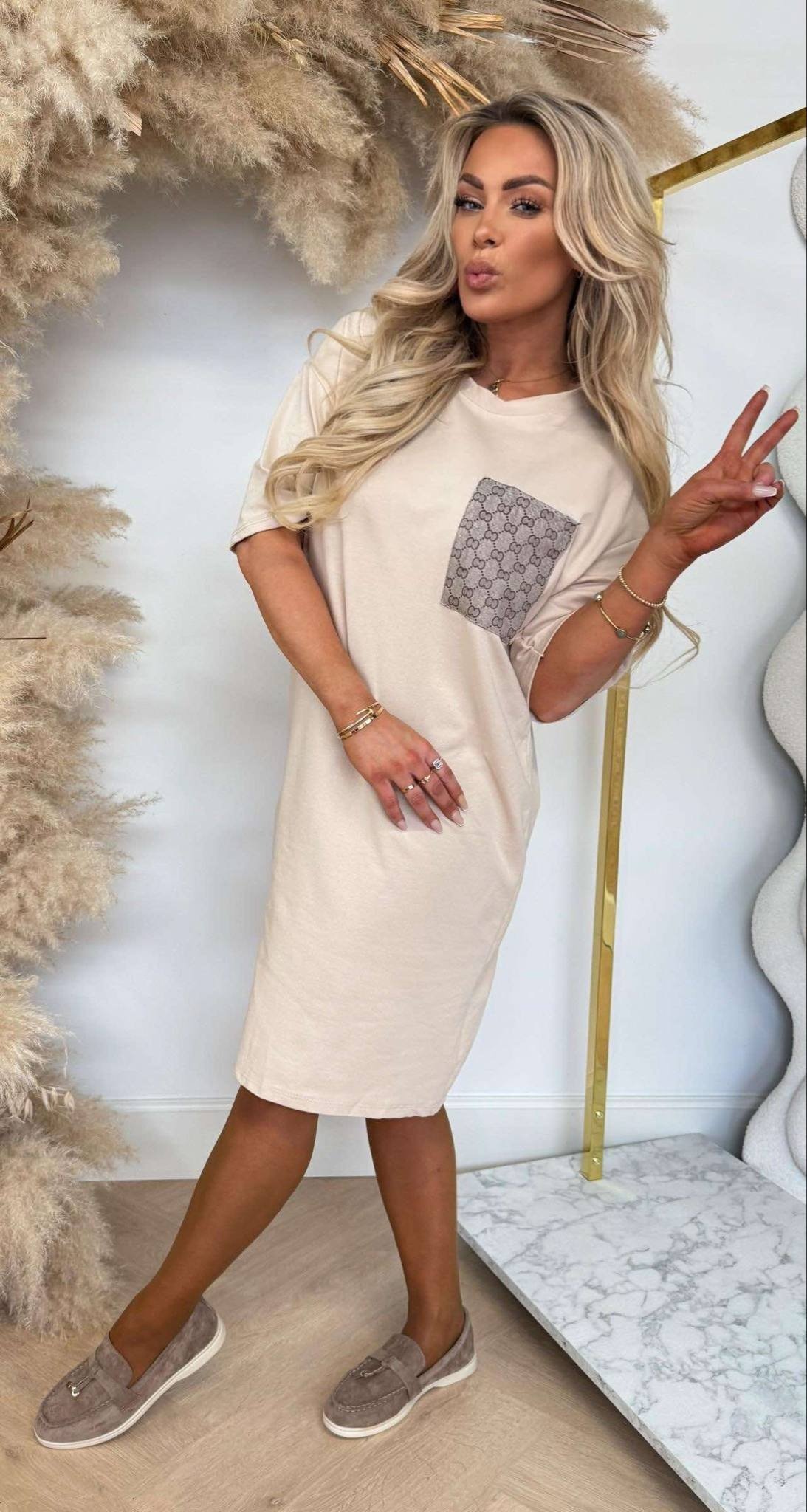 INSPIRED POCKET LONG TEE  BEIGE