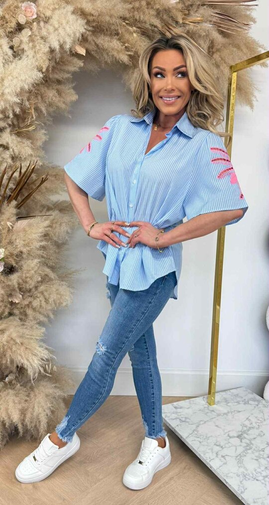PENSTRIPE PALM BLOUSE 2990 BLUE