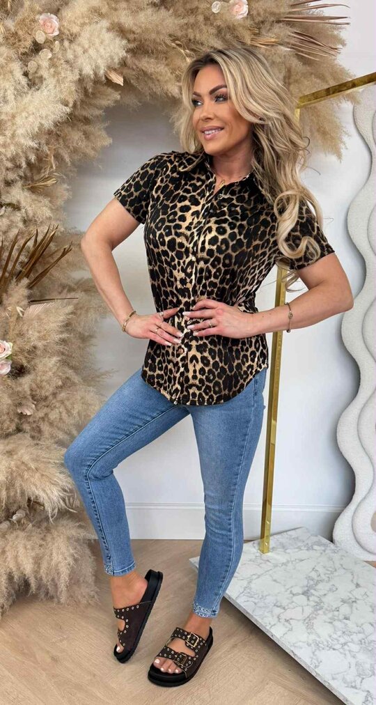 BY SWAN TRAVEL BUTTON BASIC BLOUSE 8256 LEOPARD