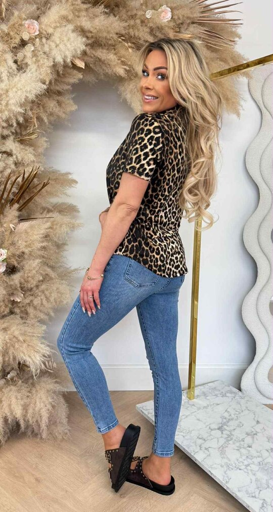 BY SWAN TRAVEL BUTTON BASIC BLOUSE 8256 LEOPARD