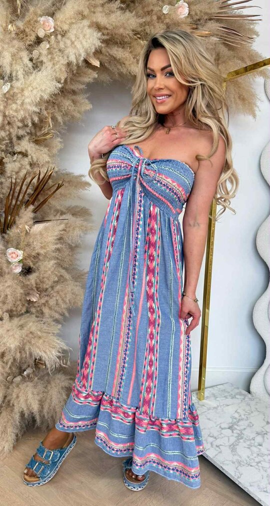 BOHO STYLE DRESS DENIM/COLOR
