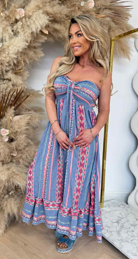 BOHO STYLE DRESS DENIM/COLOR