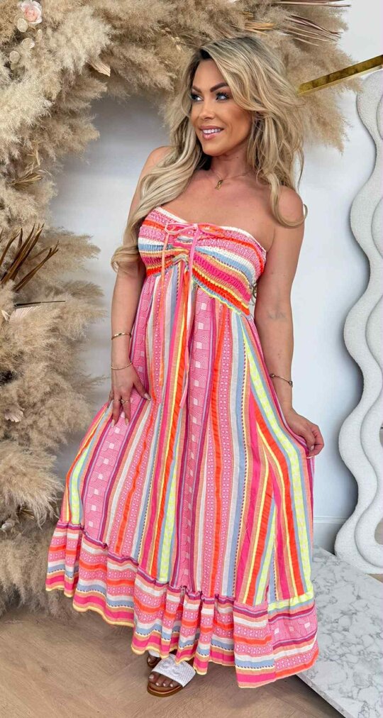 BOHO STYLE DRESS COLOR/PINK
