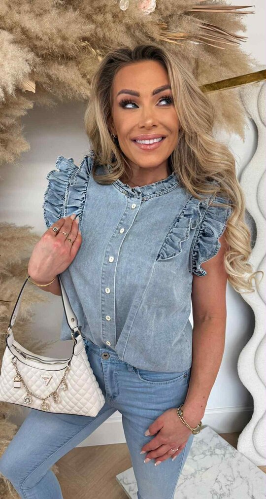 CIMY RUFFLE DENIM BLOUSE 10782 JEANSBLUE