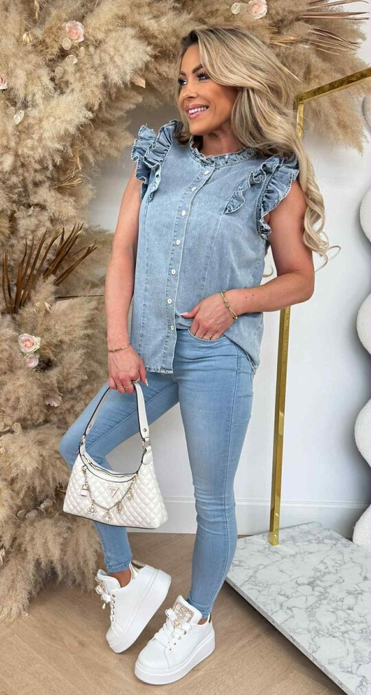 CIMY RUFFLE DENIM BLOUSE 10782 JEANSBLUE