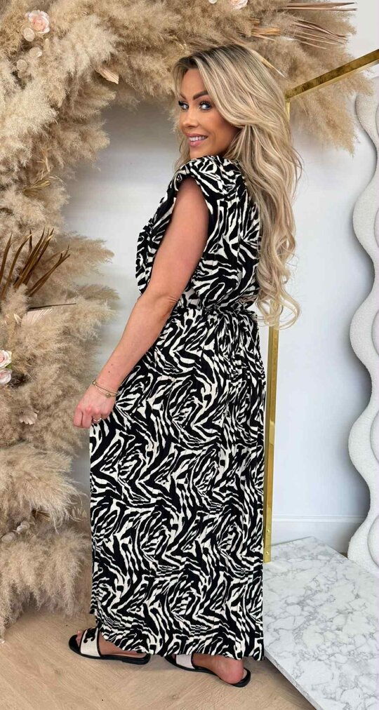 PLISSE ZEBRA DRESS BLACK/OFFWHITE