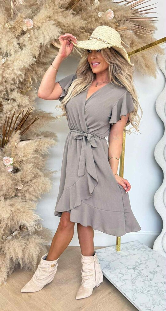 SUMMER RUFFLY DRESS TAUPE