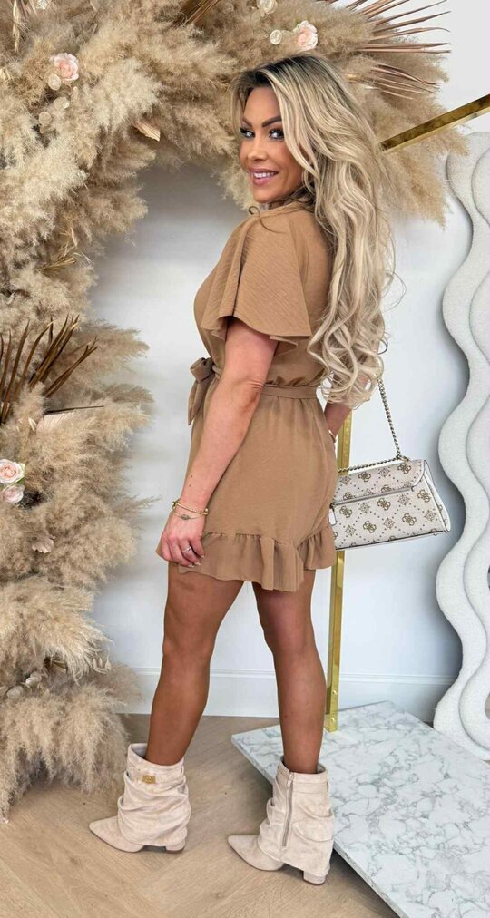 SUMMIE RUFFLE PLAYSUIT TAUPE