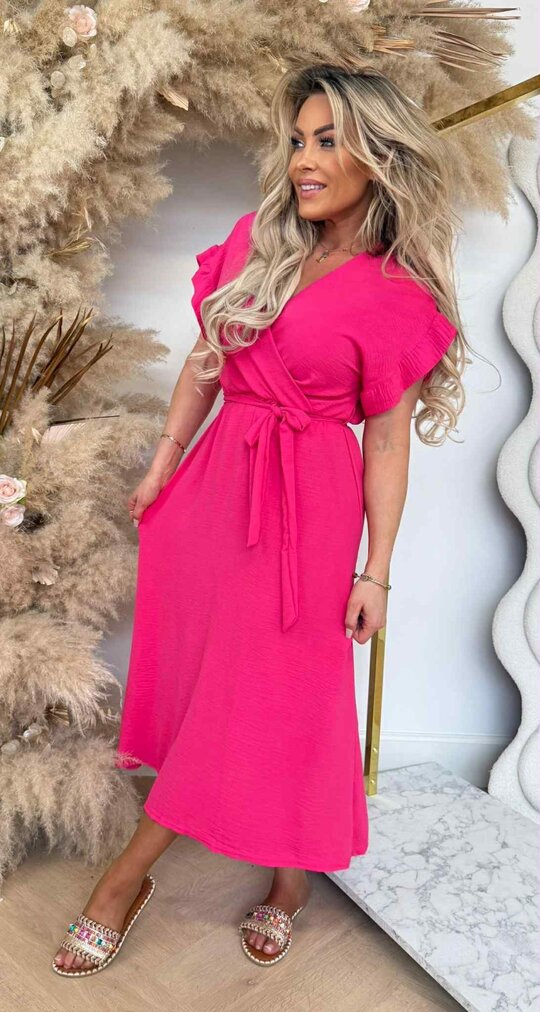 NOELIA RUFFLE DRESS LONG FUCHSIA