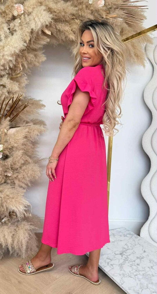 NOELIA RUFFLE DRESS LONG FUCHSIA