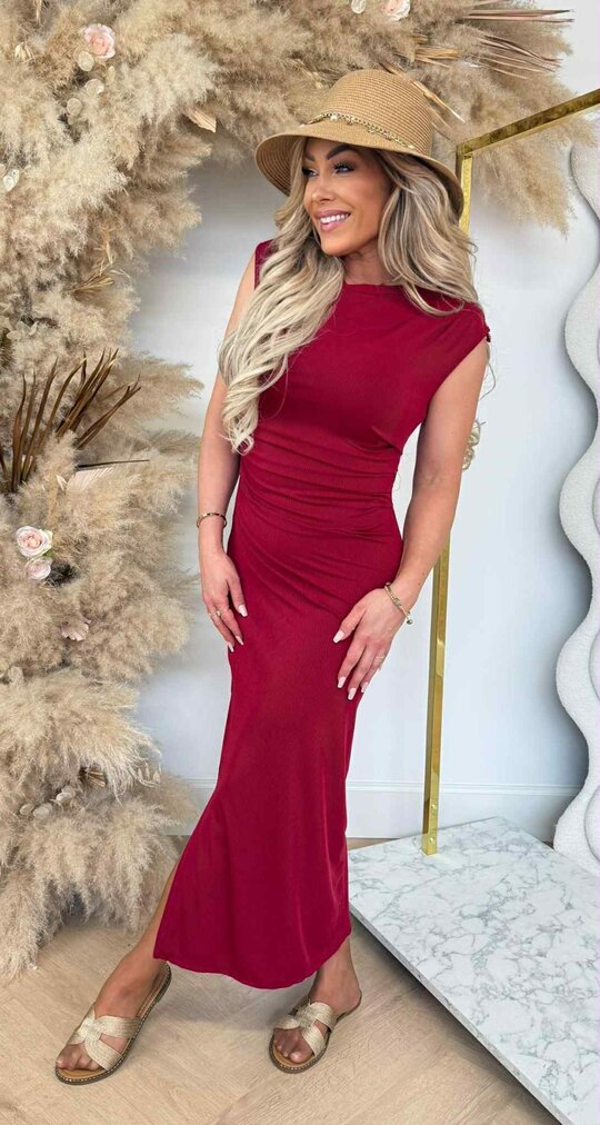 SMALL RIB STRETCHY DRESS BURGUNDY