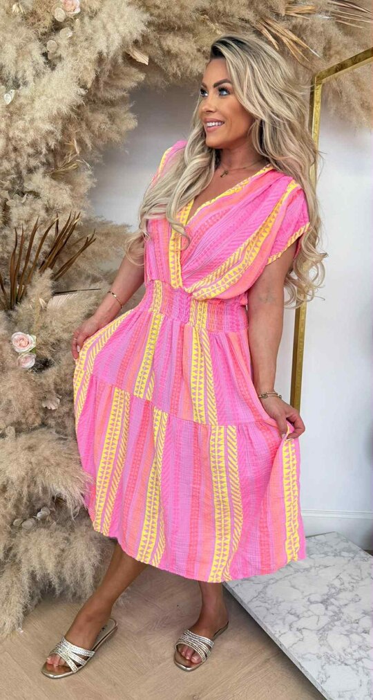 FASHION COTTON MAAIKE DRESS PINK/COLOR