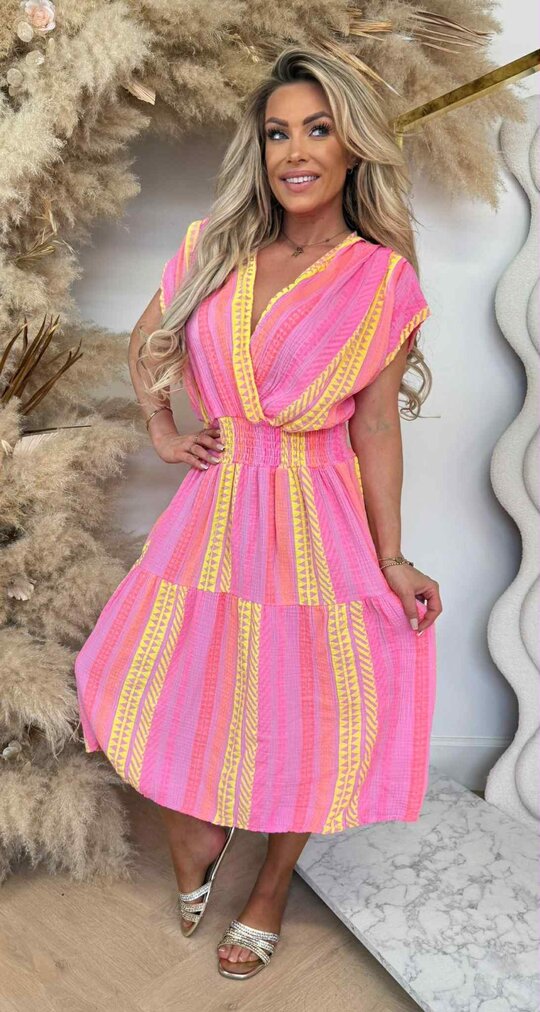 FASHION COTTON MAAIKE DRESS PINK/COLOR