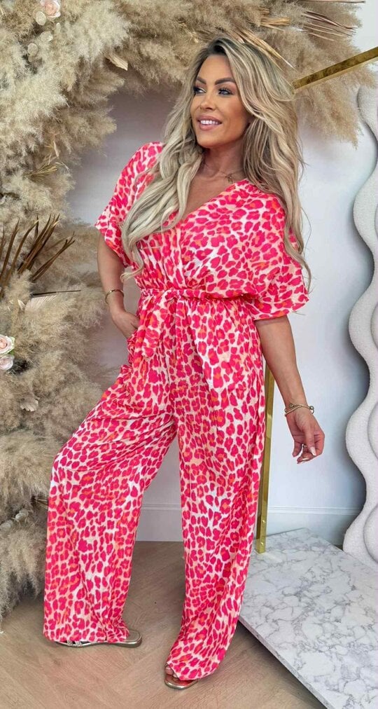 MASHA LEOPARD PRINT JUMPSUIT PINK