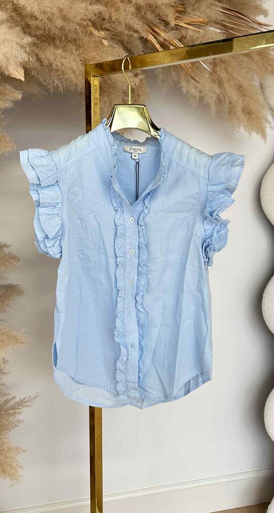RUFFLY COTTON BLOUSE C10784 ICEBLUE
