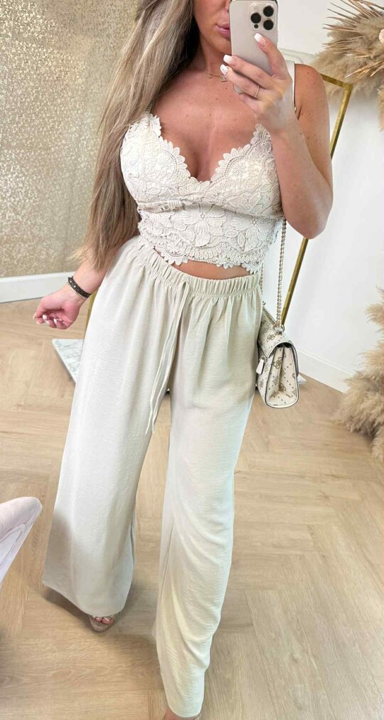 VIOLET BOW LACE TOP 2509 BEIGE