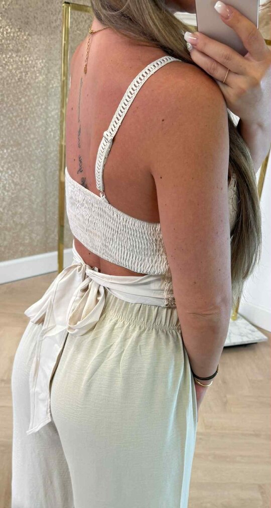 VIOLET BOW LACE TOP 2509 BEIGE