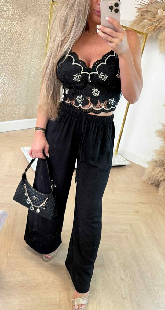 FLOWER LACE CROP TOP 2510 BLACK