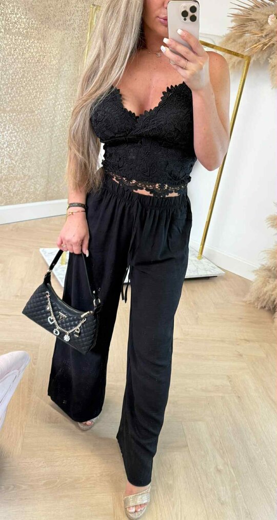 VIOLET BOW LACE TOP 2509 BLACK