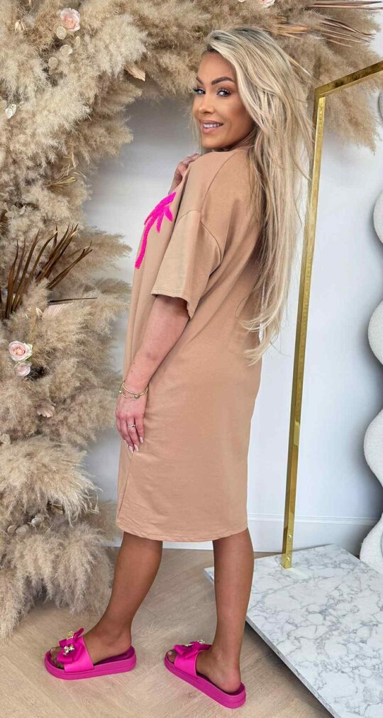 PALM TREE LONG T-SHIRT TAUPE/PINK