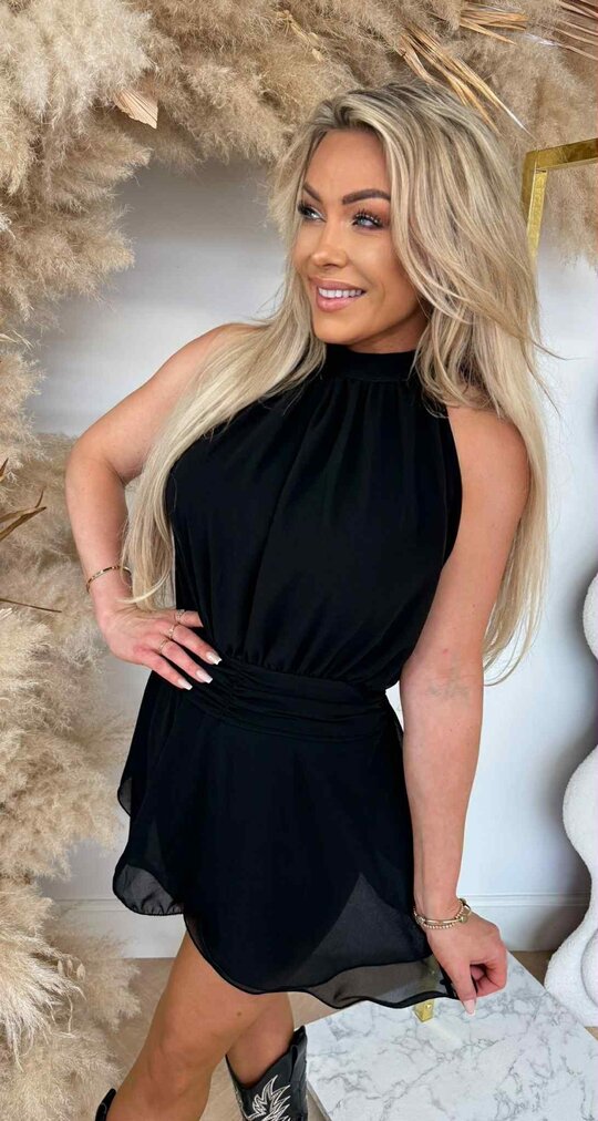 HALTER NEON PLAYSUIT BLACK