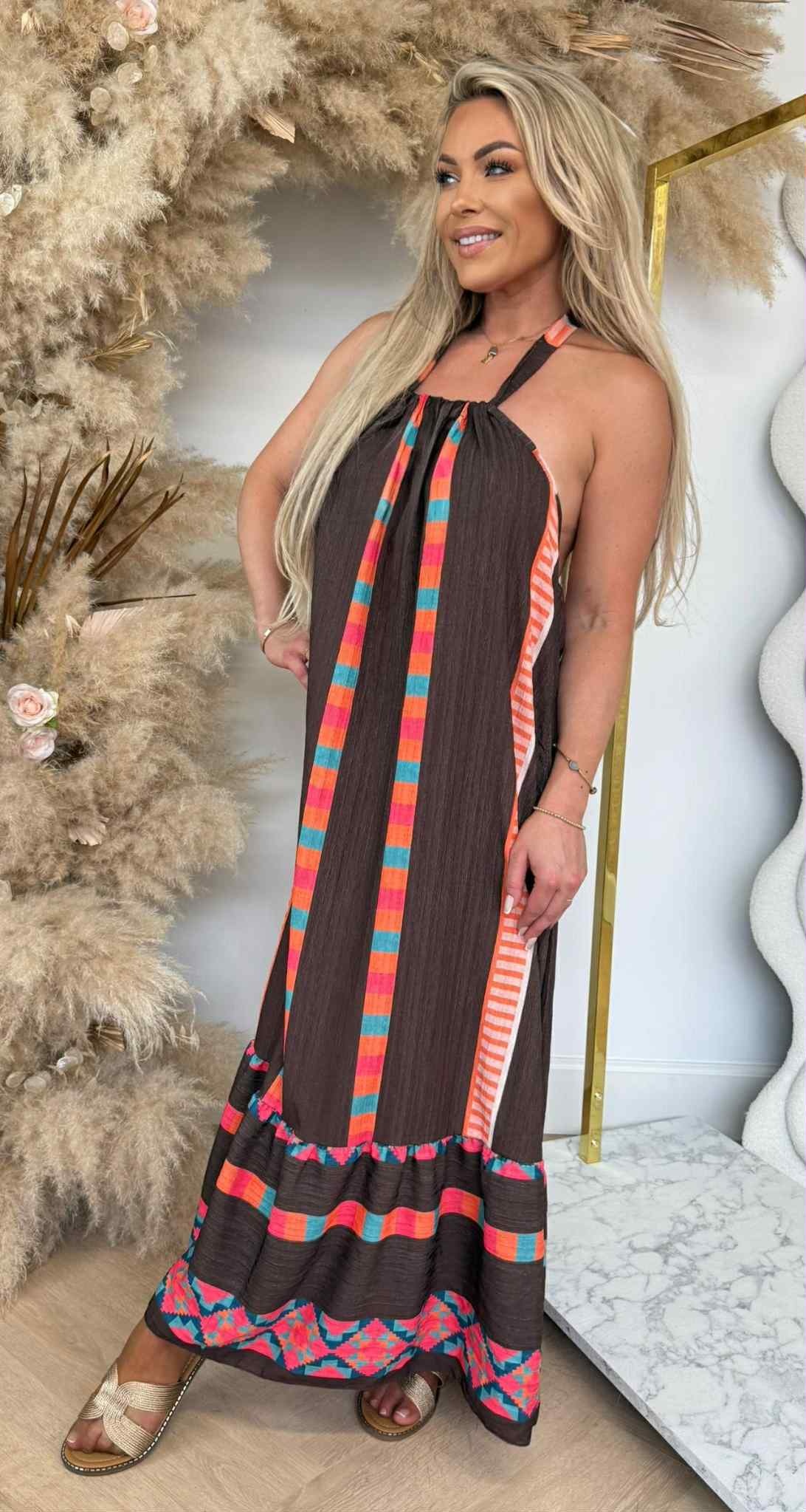 SOFIE HALTER SUMMER DRESS CHOCO
