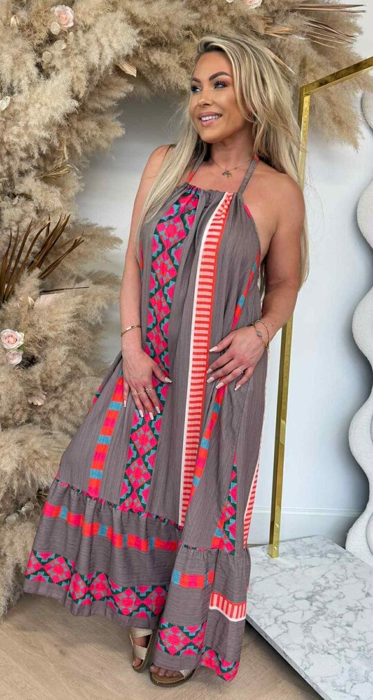SOFIE HALTER SUMMER DRESS TAUPE