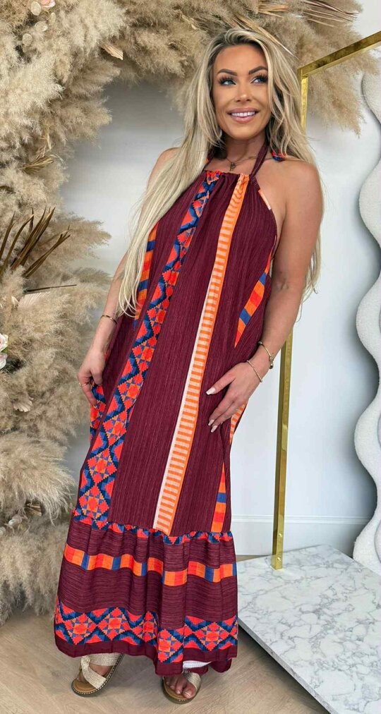 SOFIE HALTER SUMMER DRESS BURGUNDY