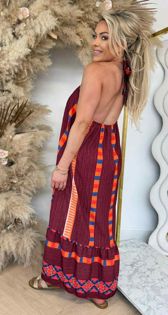 SOFIE HALTER SUMMER DRESS BURGUNDY